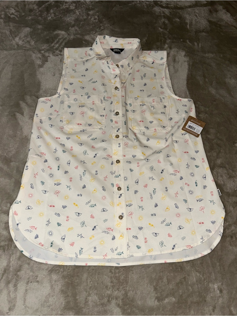NWT Eddie Bauer Sleeveless Button-Up Summer Print Blouse M